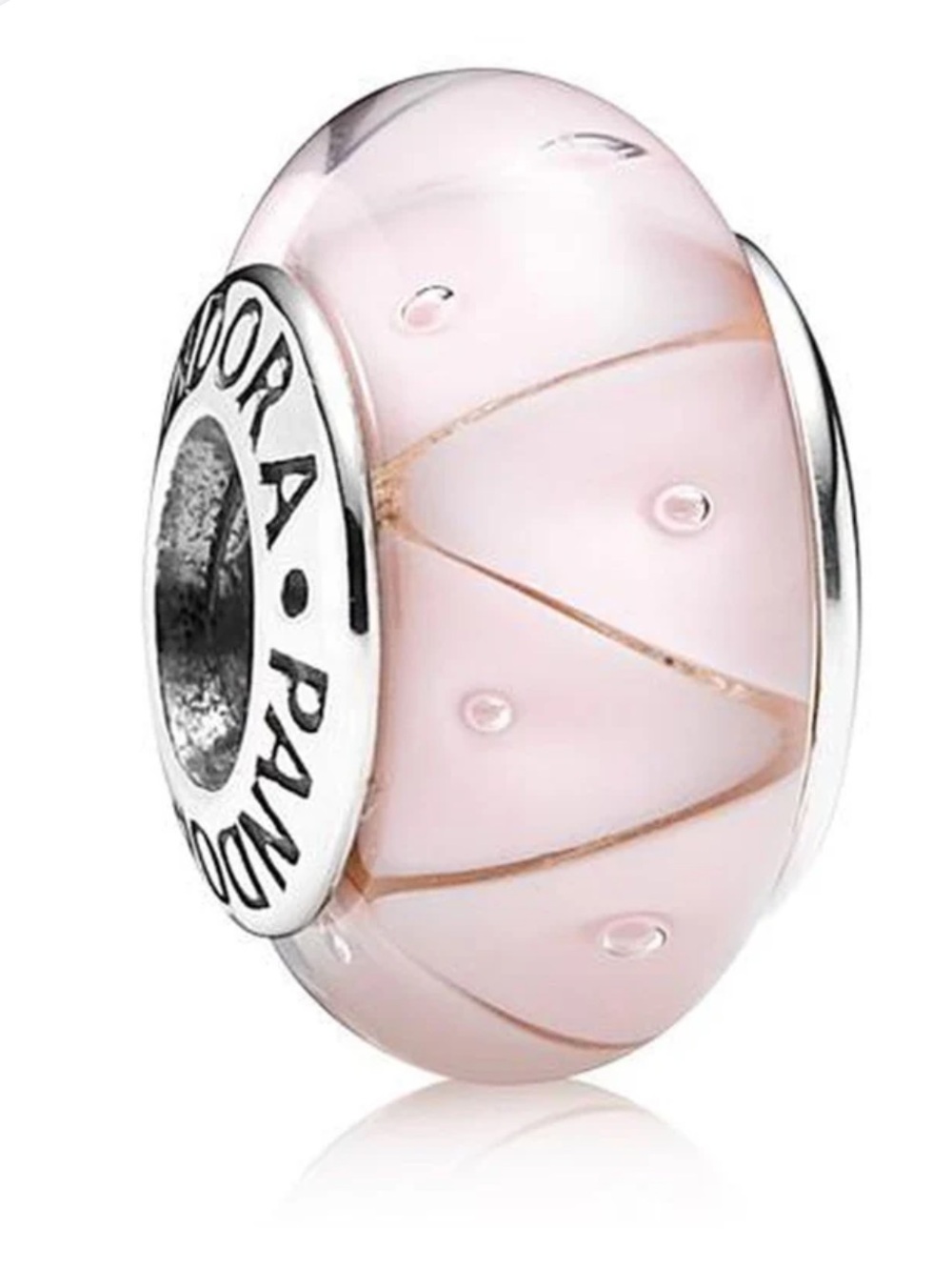 EUC Pandora Rose Looking Glass Murano Glass Charm Light Pink Sterling Silver